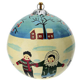 Christmas Ball Snowy Landscape with Children 80mm Paper-mache