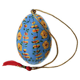 Dekoration in Ei-Form, Pappmaché, Hellblau mit Blumenmotiv, handbemalt, 5 cm