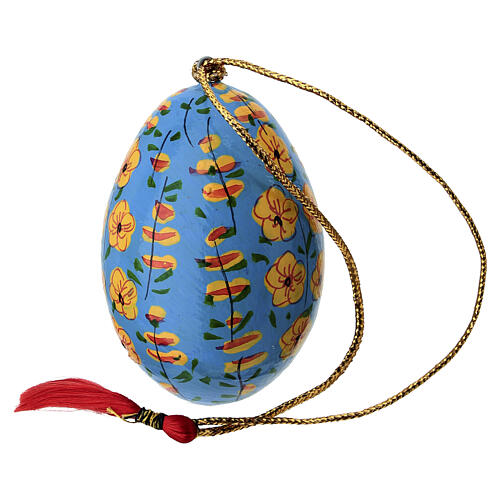 Dekoration in Ei-Form, Pappmaché, Hellblau mit Blumenmotiv, handbemalt, 5 cm 2