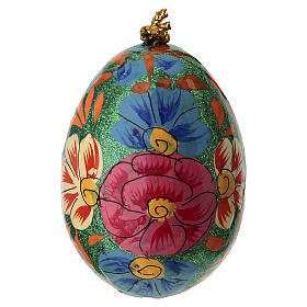 Dekoration in Ei-Form, Pappmaché, Grün mit Blumenmotiv, handbemalt, 5 cm