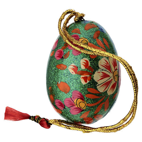 Dekoration in Ei-Form, Pappmaché, Grün mit Blumenmotiv, handbemalt, 5 cm 2