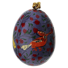 Dekoration in Ei-Form, Pappmaché, Violett mit Rosen und Vögeln, handbemalt, 5 cm