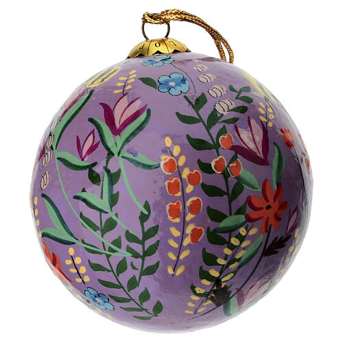 Weihnachtskugel „Lavendelgarten mit Bienen“ aus recyceltem Papiermaché, handbemalt – Ø 7,6 cm 2