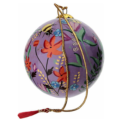 Boule de Noël en papier mâché 80 mm rose avec composition naturelle et abeilles 3