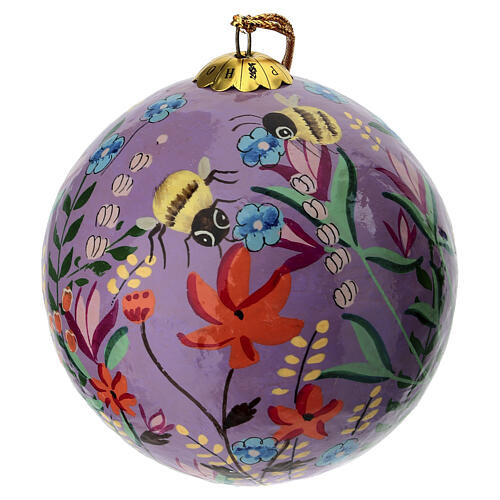 80mm pink paper-mache ball with natural composition and bees 1