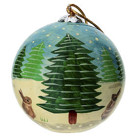 Snowy Christmas landscape ball with paper mache rabbits 80mm