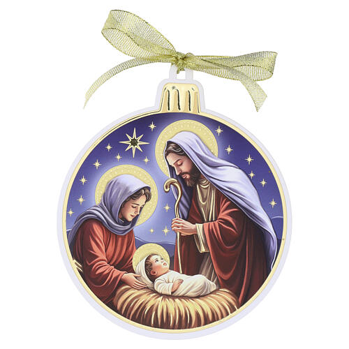 Décoration en bois Nativité sapin Noël Valenti 15x13 cm 1