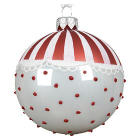 Pallina di Natale vetro rosso bianco con pois e strisce decorative assortite 8 cm