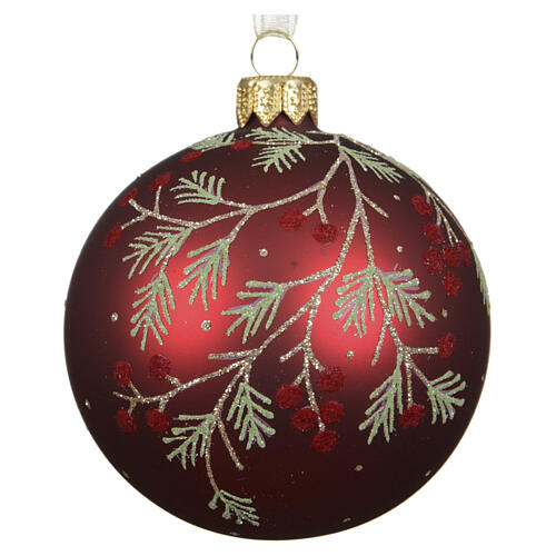 Pallina natalizia vetro linea Bosco con rami e bacche rosse colori assortiti 8 cm 1