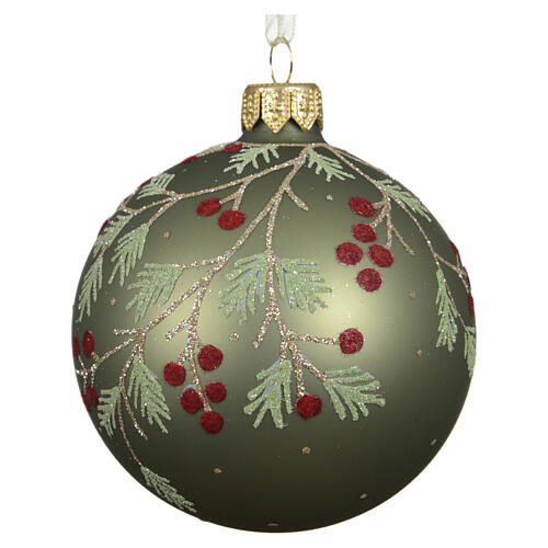 Bola de Natal em vidro linha Bosco com ramos e bagas vermelhas cores sortidas 8 cm 3
