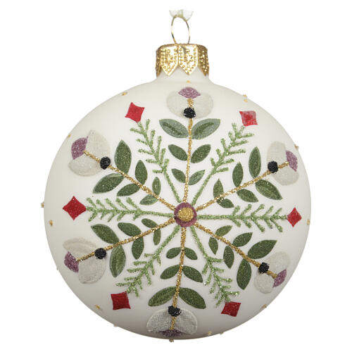 Weihnachtsbaumkugel Linie Floreale aus mattem weißem Glas verschiedene Dekore 8 cm 1