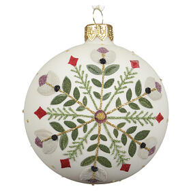 Christmas bauble, "Floreale" line, matte white glass with assorted finishes, 3 in