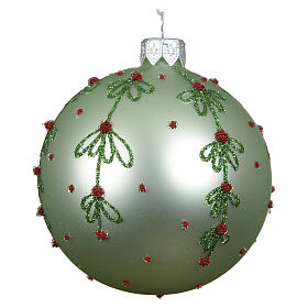 Pallina albero Natale vetro opaco motivo vischio verde e bianco assortite 8 cm