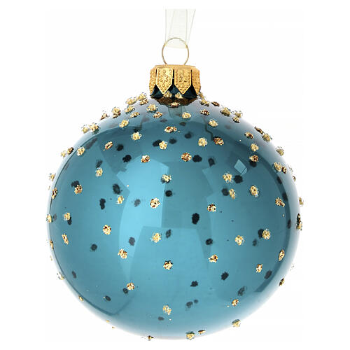 Weihnachtsbaumkugel Linie Vintage aus glänzendem Glas mit goldfarbenen Punkten verschiedene Farben 8 cm 1