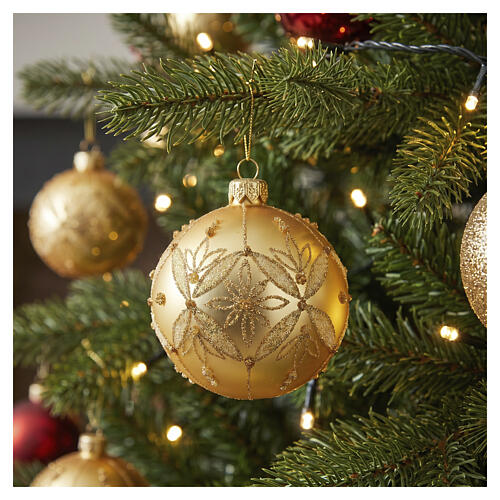 Weihnachtsbaumkugel Linie Vintage mit goldenem Blumendekor verschiedene Varianten 8 cm 2