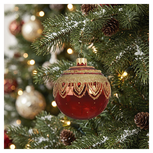 Weihnachtsbaumkugel im Vintage-Stil aus Glas Rot und Grün mit goldfarbenem Rand verschiedene Farben 8 cm 2