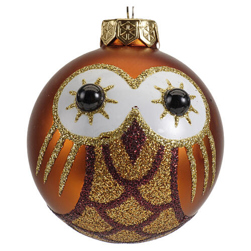 Weihnachtsbaumkugel aus Glas Linie Bosco Beige Braun Weiß mit Eule verschiedene Farben 6 cm 2