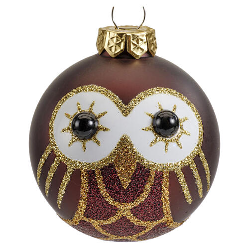 Weihnachtsbaumkugel aus Glas Linie Bosco Beige Braun Weiß mit Eule verschiedene Farben 6 cm 3