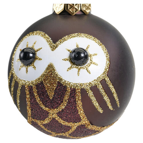 Bombka szklana, kolekcja Bosco, sowa, beż brąz biel, 6 cm 6
