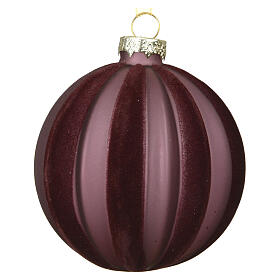 Boule de Noël en verre décor velours rose et bordeaux 8 cm