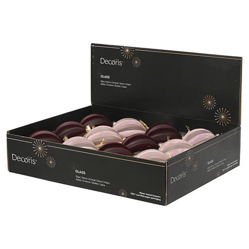 Boule de Noël en verre décor velours rose et bordeaux 8 cm 4