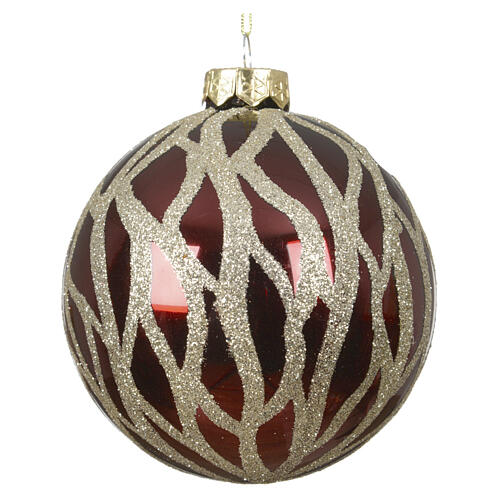 Weihnachtsbaumkugel aus Glas Elfenbein und Bordeaux mit Glitzerdetails Linie Safari 10 cm 3