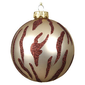 Boule de Noël en verre ivoire et bordeaux pailleté ligne Safari 10 cm