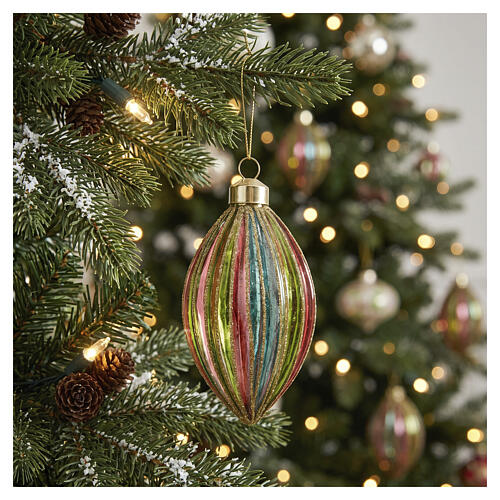 Multicolour vintage-style glass Christmas bauble, 3 in 2