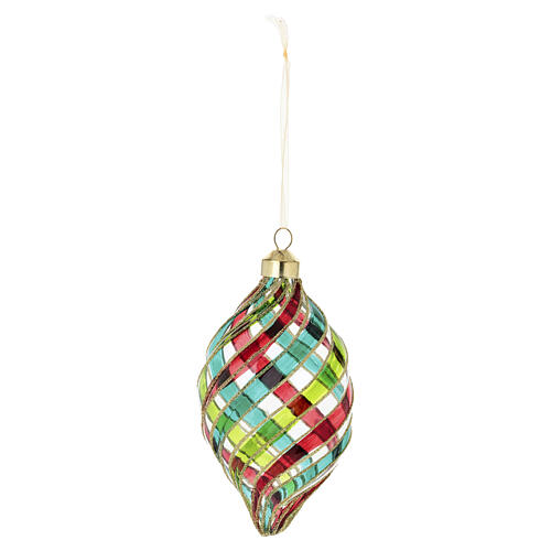 Clear glass Christmas ball with multicolour stripes, vintage line, 4 in 3