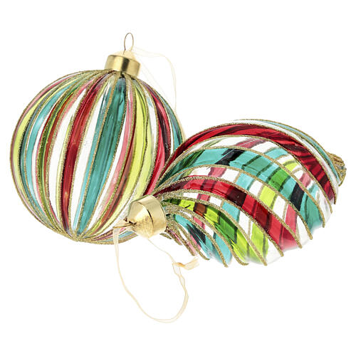 Clear glass Christmas ball with multicolour stripes, vintage line, 4 in 4