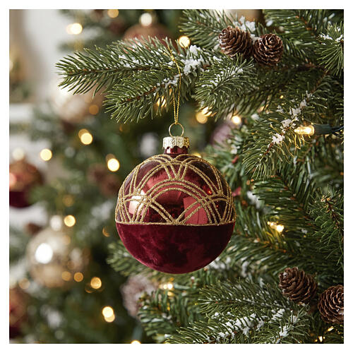 Bola árbol Navidad vidrio rojo verde decoración arcos y rejilla línea vintage 8 cm 2