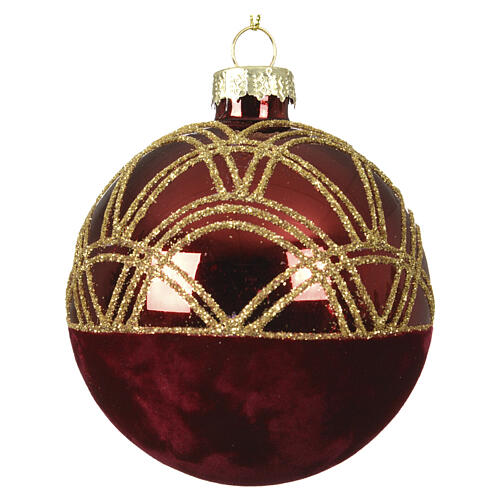 Bola árbol Navidad vidrio rojo verde decoración arcos y rejilla línea vintage 8 cm 4