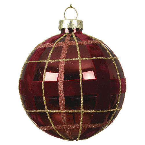 Bola árbol Navidad vidrio rojo verde decoración arcos y rejilla línea vintage 8 cm 5