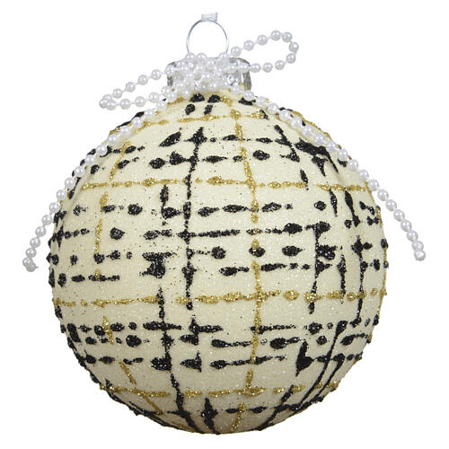 Bombka ze szkła, biała,  perłowy motyw plecionki, linia vintage, 8 cm 1