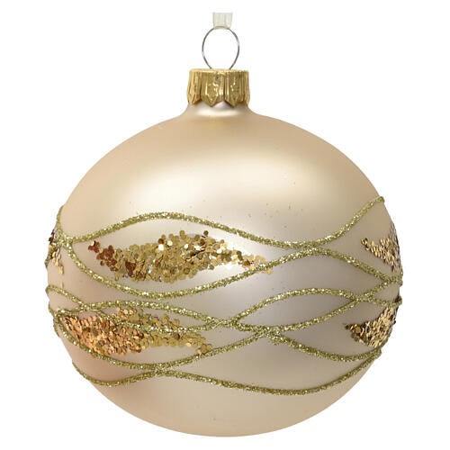 Weihnachtsbaumkugel aus mattem Glas mit goldfarbenem Glitzer-Wellendekor Linie Vintage 8 cm 3