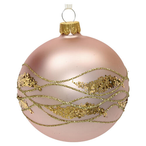 Weihnachtsbaumkugel aus mattem Glas mit goldfarbenem Glitzer-Wellendekor Linie Vintage 8 cm 4