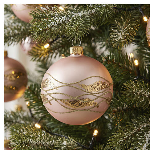 Bombka ze szkła matowego, złote fale z brokatem, linia vintage, 8 cm 2