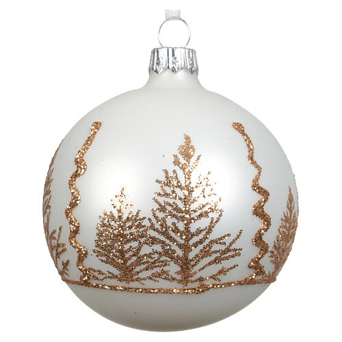 Glass Christmas bauble with glittered woodland decoration, 3 in 6