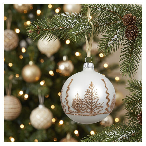 Bola de Natal em vidro com decoração de bosque e glíter 8 cm 5