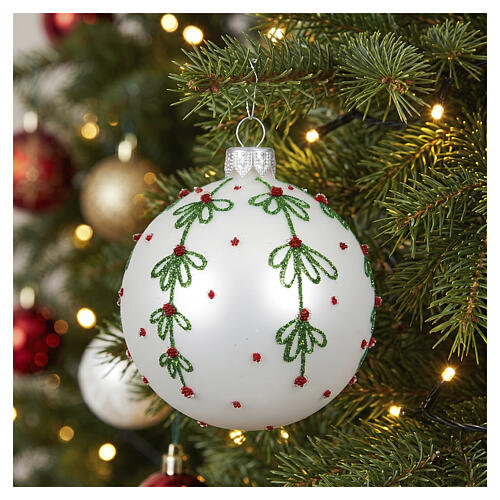 Glass Christmas tree bauble with glittered woodland decoration, 8 cm 2