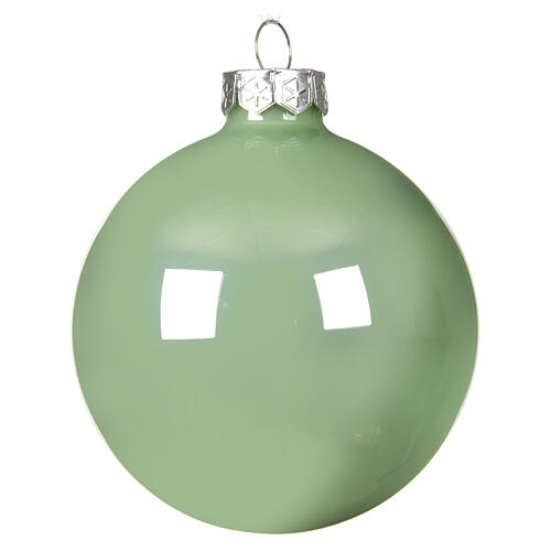 Glossy sage green glass Christmas bauble, 3.1 in 1