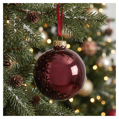 Pallina per albero di Natale vetro malva lucido 8 cm 2