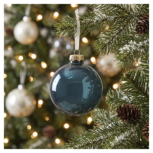 Boule de Noël en verre vert émeraude brillant 8 cm 2
