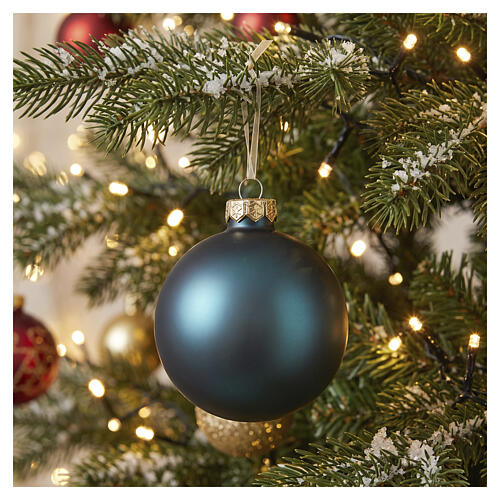 Weihnachtsbaumkugel aus Glas Petrolgrün matt 8 cm 2