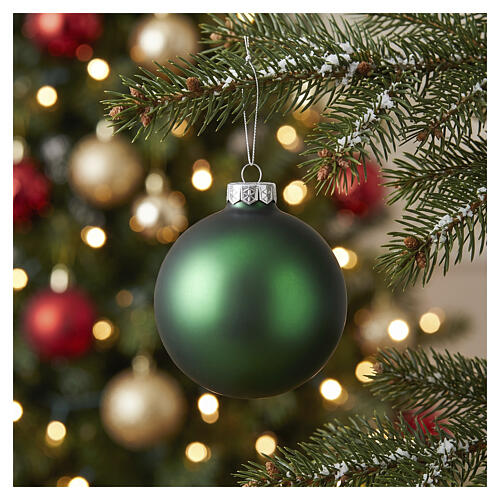 Satin green glass Christmas bauble, 8 cm 2