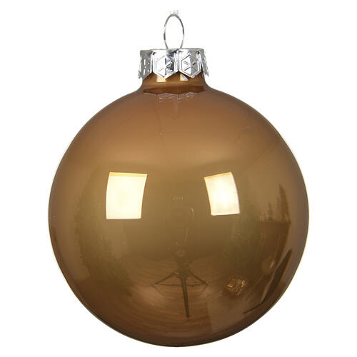 Glass Christmas tree bauble, glossy caramel-brown, 3 in 1