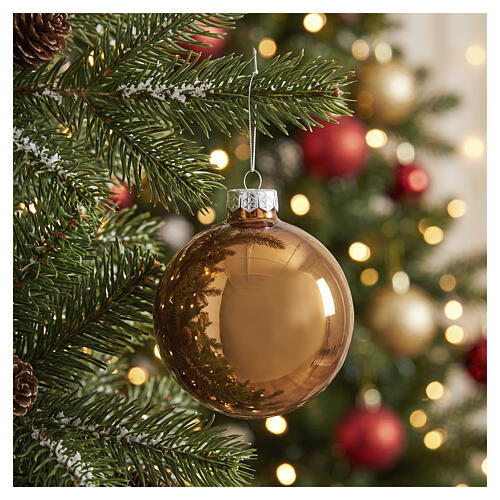 Esfera árbol de Navidad vidrio marrón caramelo lúcido 8 cm 2