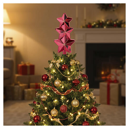 Ozdoba na czubek choinki, trzy czerwone gwiazdy, szkło, 30×15×5 cm 2
