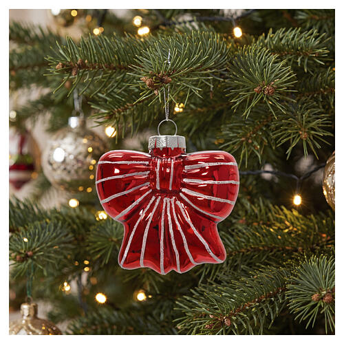 Moño de vidrio para árbol de Navidad surtido rojo y blanco 8 cm 2