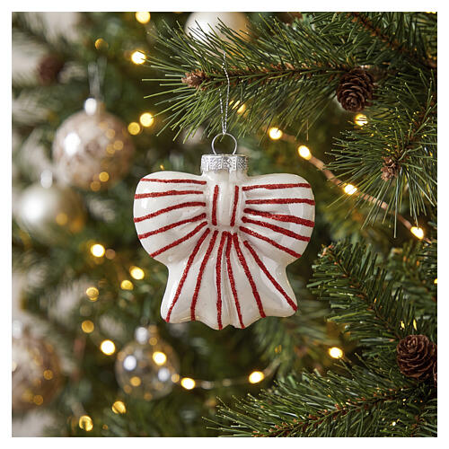 Moño de vidrio para árbol de Navidad surtido rojo y blanco 8 cm 4